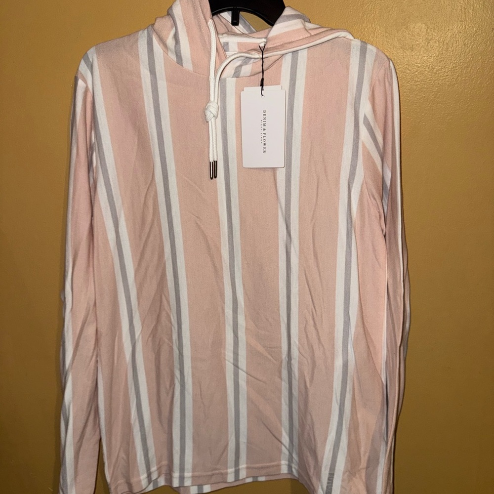 Denim & Flower Peach/pink and White Striped Hoodie NWT men medium “FUTURE” Tag